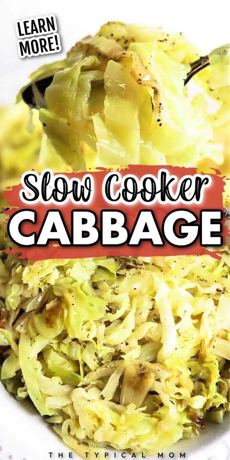 This buttered slow cooker cabbage recipe is the perfect vegetable side dish for any meal, not just corned beef brisket. You can make this slow-cooker buttered cabbage without a mess or hassle. Just throw the ingredients in the Crockpot and wait for it to be finished cooking! Pork Cabbage Crockpot, Cabbage In Slow Cooker, Cabbage In Crockpot, Cabbage Recipes Crockpot, Crockpot Cabbage, Crockpot Cabbage Recipes, Cooked Cabbage Recipes, Slow Cooker Cabbage, Recipes For Casseroles