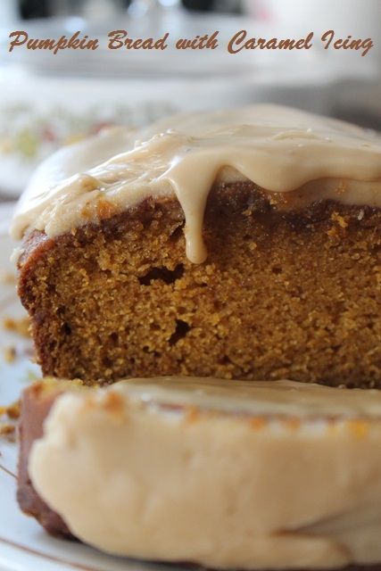 Pumpkin Bread with Caramel Icing; moist with an amazing caramel icing!  Will be perfect for the holidays. Pumpkin Bread Recipe With Icing, Pumpkin Bread With Glaze, Pumpkin Bread With Caramel Glaze, Pumpkin Bread With Brown Sugar Glaze, Pumpkin Cinnamon Bread, Libby’s Pumpkin Bread Recipe Homemade, Best Icing Recipe, Salted Caramel Icing, Pumpkin Spice Bread