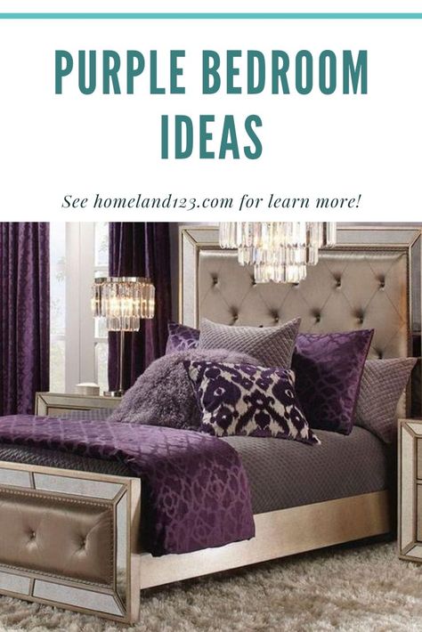 Purple Bedroom Accents, Purple And Gold Bedroom Ideas, Diva Bedroom, Purple Bedroom Ideas, Purple Bedspread, Bedroom Inspirations Master, Bedroom Purple, Purple Bedrooms, Luxury Room