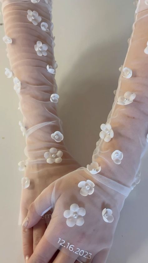 The making of a cascading pearl cape! I combined two of my favorite styles, my English net cape and my cascading pearl veil to create this… | Instagram Floral Gloves, Wedding Dress Topper, Sheer Gloves, Tulle Gloves, Dress Topper, Fashion Gloves, Formal Gloves, Wedding Gloves, Bridal Gloves