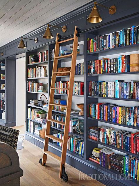 Bookshelf Hallway, Built In Library Wall, Hallway Bookshelves, Library Goals, At Home Library, Study Room Kids, Bookshelves Ideas, Magical Spaces, Photo Walls Bedroom