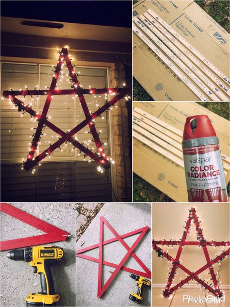 Diy Outdoor Christmas Star, Christmas Yard Art Star, Stick Stars Christmas, Outdoor Star Christmas Lights, Yard Stick Star Christmas, Seating Chart Wedding Diy, Diy Christmas Star, Christmas Diy Kids, Outdoor Christmas Diy