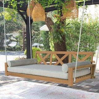 Patio Minimalist Twin Size Garden Swing Bed Wood Porch Swing with Ropes for Backyard, Safe Sloped Design - On Sale - Bed Bath & Beyond - 40411608 Hammock Pergola, Macrame Dresses, Garden Seats, Backyard Hammock, Swing Bed, Living Room Mantel, Patio Daybed, Backyard Fireplace, Swing Design