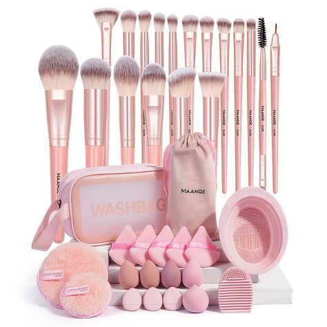 Makeup Brushes Kit Makeup Sponge Powder Puff Finger - Temu United Kingdom Makeup Brush Bag, Full Makeup, Makeup Brush Kit, Makeup Brush Set Professional, Apply Makeup, Professional Makeup Brushes, Creative Workshop, Concealer Brush, Brush Kit