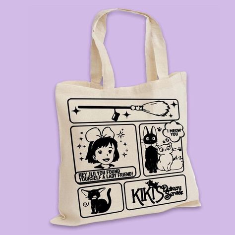 Kiki’s Delivery Service Studio Ghibli Inspired Tote... - Depop Studio Ghibli Tote Bag, Ghibli Tote Bag, Collectors Room Ideas, Studio Ghibli Inspired, Merch Ideas, Kiki's Delivery Service, Abstract Line Art, Eco Bag, Lino Print