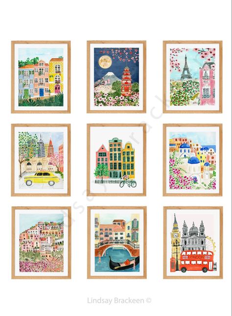 Italy Wall Print, New England Wall Art, Nyc Nursery Theme, Watercolor Art Framed, Travel Art Prints, Italy Themed Nursery, Positano Illustration, Colorful Prints Wall Art, Gallery Wall Art Ideas