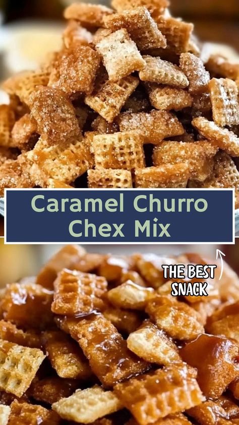 Caramel Churro Chex Mix Sweet Chex Mix, Sweet Chex, Puppy Chow Chex Mix Recipe, Chex Mix Puppy Chow, Caramel Bites, Diy Easy Recipes, Chex Mix Recipes, Snack Mix Recipes, Chex Mix