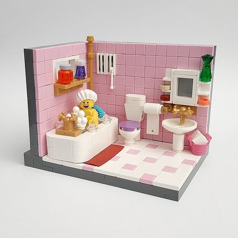 Lego Interior Ideas, Lego Furniture Ideas Interior Design, Lego Bed Ideas, Lego Apartment Ideas, Lego Sink, Lego Habitat Ideas, Lego Houses Ideas, Lego Bathroom Ideas, Cute Lego Ideas