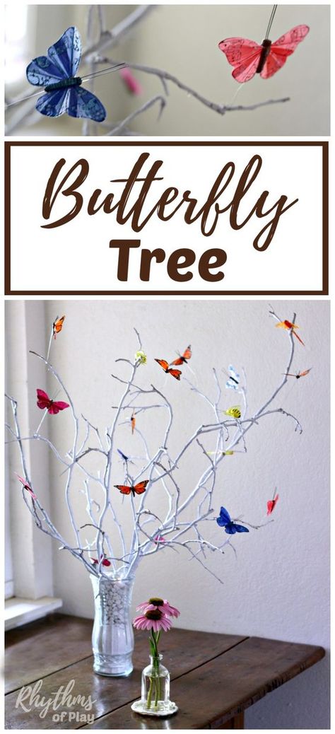 A DIY butterfly tree centerpiece is an easy craft that makes a lovely addition to your home decor or summer nature table. Tree Centerpiece, Diy Home Decor For Apartments, On The Wings Of Love, Butterfly Tree, Tree Centerpieces, Martha Stewart Crafts, Diy Butterfly, Diy Simple, Blanket Diy