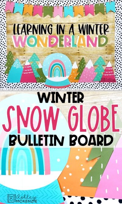 Christmas Language Arts, Winter Classroom Decorations, Ashley Mckenzie, Winter Snow Globe, Rainbow Classroom Decor, Boho Rainbow Classroom, Bulletin Boards Classroom Decor, Christmas Classroom Door, Winter Bulletin Boards