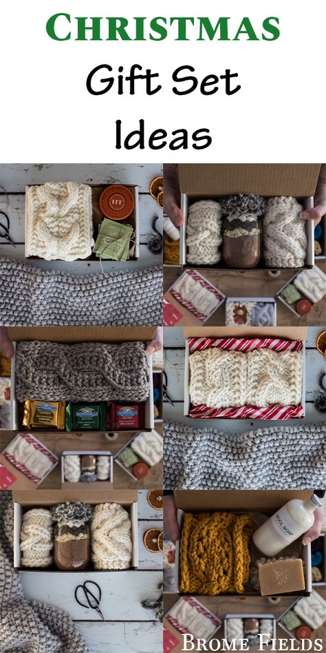 Christmas Gift Set Ideas Knit Presents Gift Ideas, Knitting Presents Gift Ideas, Christmas Gift Knitting Ideas, Knitted Presents Gift Ideas, Quick Knit Christmas Gifts, Potholder Gift Ideas Christmas, Diy Christmas Gift Box Ideas, Knitted Gifts Ideas, Knitting Presents