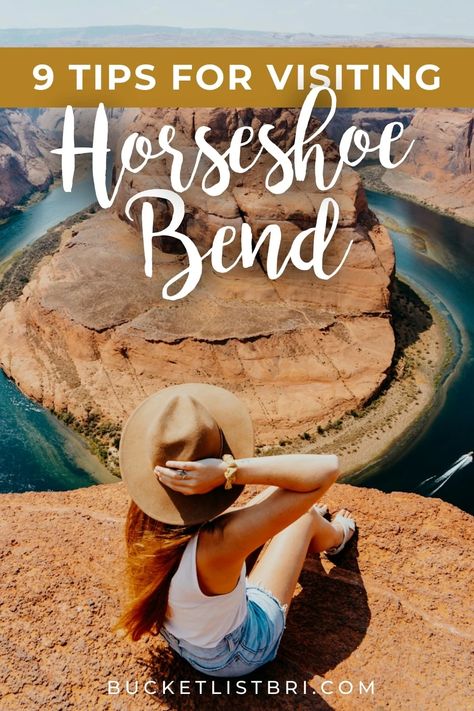 Horseshoe Bend is one of the most popular places to visit in the southwest USA. Here are 9 tips for hiking and visiting Horseshoe Bend that you absolutely need to know before you go! Read more on the blog at Bucketlist Bri Horshoe Bend, Horseshoe Bend Arizona, Sedona Travel, Travel Arizona, Page Az, Utah Vacation, Southwest Usa, Page Arizona, Popular Places