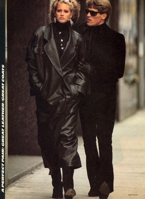 Leather Coat Outfit, Ashley Richardson, Hans Feurer, Soviet Fashion, Vogue Editorial, Fashion 80s, Black Leather Coat, 80s And 90s Fashion, Long Leather Coat