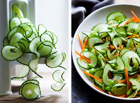 Sesame Ginger Miso Cucumber Salad - Snixy Kitchen Spiralized Cucumber, Miso Salad, Butternut Squash Noodles, Fasting Food, Miso Recipe, Ginger Miso, Chicken Kale, Cooking Vegetables, Squash Noodles