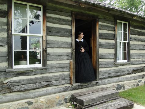 Passion for the Past: A Day on an 1850s Farm in Waterloo Cabin Exteriors, Log Cabin Exterior, Prairie Homestead, Log Houses, Rainy Saturday, Gray Farmhouse, Cabin Exterior, Log Cabin Homes, Log Cabins