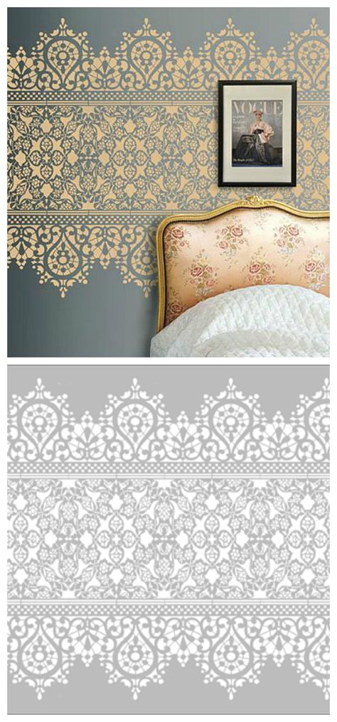 Wall stencil, lace wall stencil                                                                                                                                                                                 More Bedroom Wallpaper Neutral, Wall Stencil Living Room, Lace Wall Stencil, Lace Wall, Wall Stencil Patterns, Accent Walls In Living Room, Diy Casa, Wall Stencil, Wallpaper Accent Wall