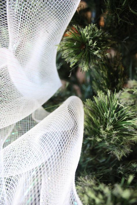 How to Decorate a Christmas Tree from Start to Finish {the EASY way!} - Re-Fabbed Mesh On Christmas Tree Ideas, Glamorous Christmas Tree, Tree Fillers, Mesh Christmas Tree, Blue Christmas Tree Decorations, Decorate A Christmas Tree, Christmas Lodge, Slim Christmas Tree, Cute Christmas Decorations