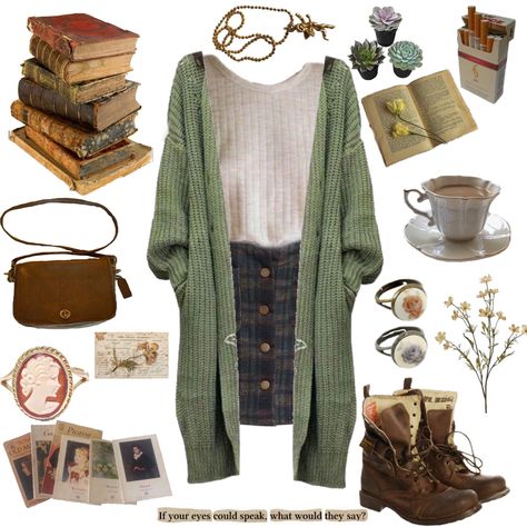 Botany Scholar Clothing, Hobbit Inspired Outfits Casual, Corrage Core Outfit, Green Acedamia Outfits, Whimsigoth Work Outfits, Nature Outfits Aesthetic, Vintage Hipster Outfits, Curvy Fall Fashion, Librarian Chic Outfits