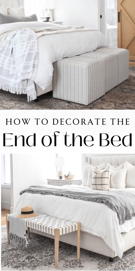 Create a space of warmth and sophistication. Add visual interest when you decorate the foot of the bed with stylish bedroom decor. Front Of Bed Decor, Foot Of Bed Ideas, Modern Farmhouse Cottage, Stylish Bedroom Decor, Home Office Wall Art, Side Bed, Personalized Bedroom, Finish Work, A Reading Nook