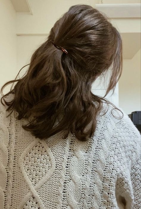 Classic Medium Haircut, Shoulder Length Hair Inspo Aesthetic, Short Brown Hair Half Up Half Down, Medium Length Fall Hairstyles, Hairstyles For Autumn 2024, Medium Brown Hair Hairstyles, Brown Wavy Hair Half Up Half Down, Short Brown Hair Haircuts, Short Brown Hair Fall