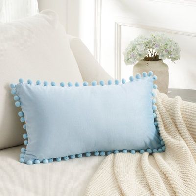 Add a little freshness and warmth to your home décor with velvet pillow covers. This lumbar pillow is available in multiple colors to match your existing home décor. Color/Pattern: Light Blue | Decor Ur Space Pom Pom Pom Pom Lumbar Pillow Cover 12.0 H x 20.0 W x 0.3 D in blueVelvet / Textured | 12" H X 20" W X 1" D | Wayfair Light Blue Dorm Room, Light Blue Dorm, Blue Dorm Room, Light Blue Rooms, Light Blue Decor, Light Blue Throw Pillows, Blue Dorm, Blue Room Decor, Velvet Lumbar Pillow