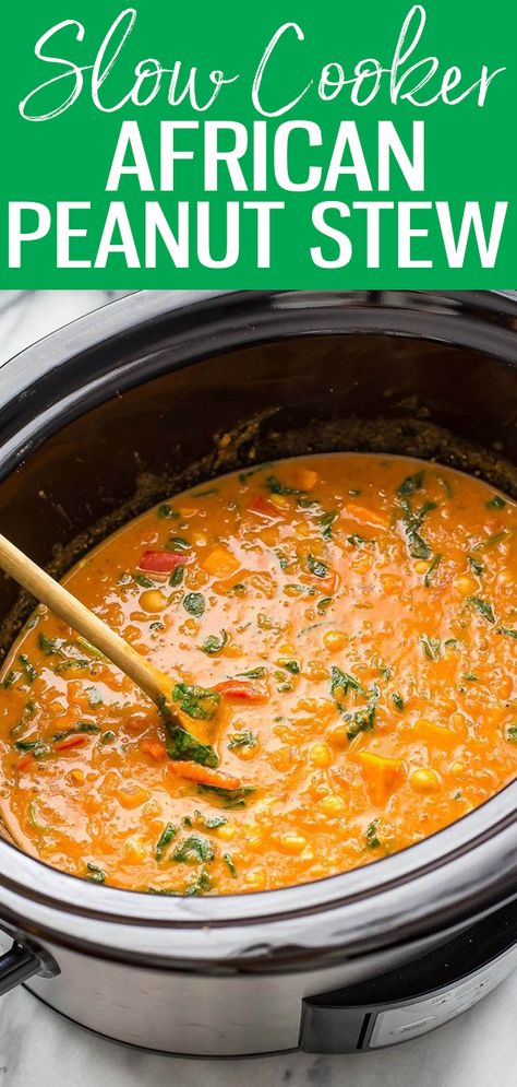 Chickpea And Sweet Potato, Recipes African, African Peanut Stew, Vegan Slow Cooker Recipes, Vegetarian Slow Cooker Recipes, Vegan Crockpot Recipes, Vegan Crockpot, Peanut Stew, Vegan Slow Cooker