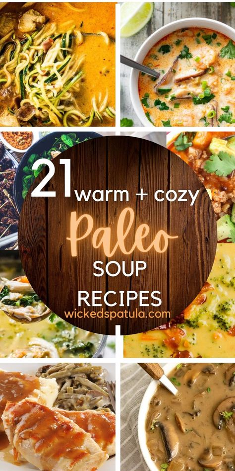 Add these comforting Paleo soup recipes to your menu soon! Delicious and diet approved, these are sure to be a hit at your table! These dairy-free and grain-free soups are great for most Paleo diet needs as well as including many Whole30 approved soups! Paleo Soups Crockpot, Soup Paleo Recipes, Paleo Fall Soups And Stews, Paleo Stews And Soups, Easy Paleo Soup, Aip Taco Soup, Keto Winter Soups, Paleo Lasagna Soup, Crockpot Soup Recipes Dairy Free