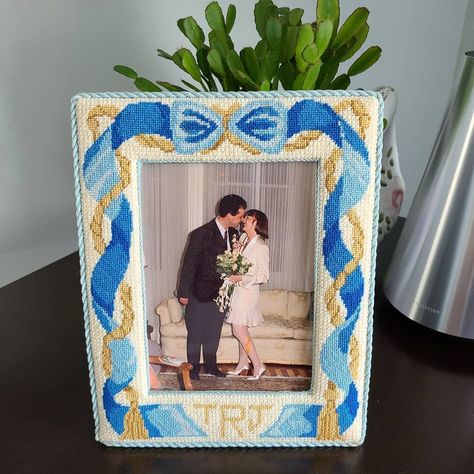 tracy robinson on Instagram: “30 years for the 💑 and the needlepoint frame! #needlepointers #needlepointfinishing #needlepointnation #weddingpresent” Needlepoint Picture Frames, Framed Needlepoint Art, Needlepoint Wedding, Framed Needlepoint, Needlepoint Projects, Glam Pad, Needle Point, Fun Fun, Embroidery Craft