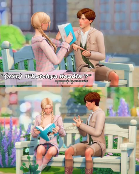 "ASL Watchya Readin'?" Pose Pack Now available on my Patreon (Link in my bio) -NOW FREE FOR EVERYONE- -- #thesims #thesims4 #posepack #thesims4posepack #thesims4cc #customcontent #cc #thesimsposes #sims #sims4 Sims Sibling Poses, Sims 4 Sibling Poses, Sibling Pose Sims 4, Sims 4 Big Sister Poses, Sims 4 Pregnant Friends Poses, Sims 4 Family, Free Sims 4, Family Posing, Sims 2