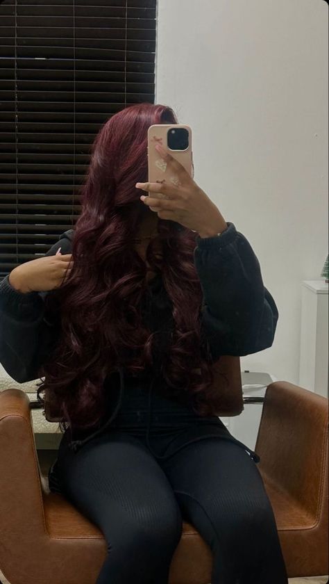 Cherry Hair Colors, Black Hair Video, Red Hair Inspo, Dyed Hair Inspiration, Protective Hairstyles Braids, Flat Iron Hair Styles, Velvet Hair, Hair Laid, Front Lace Wigs Human Hair