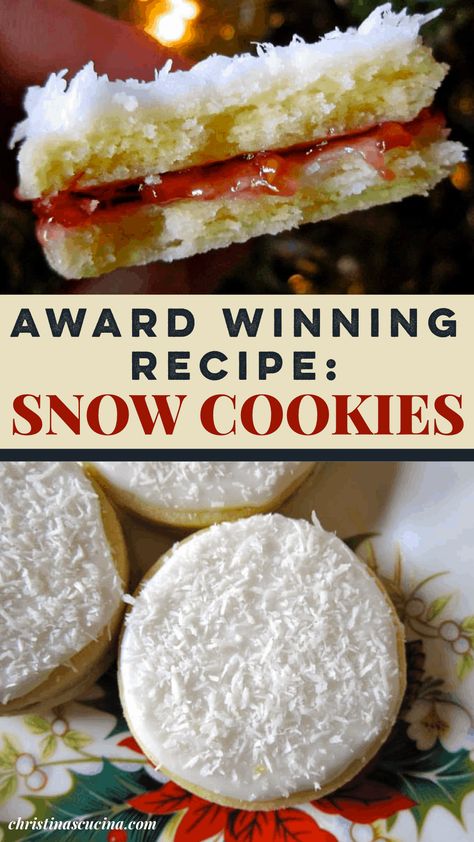 Faceplant Santa Cookie, Snow Cookies Recipe, Crockpot Cookies Christmas, Snow Day Cookies, Scottish Christmas Cookies, Condensed Milk Snow Cookies, Christmas Cookies Around The World, British Christmas Cookies, Award Winning Christmas Cookies