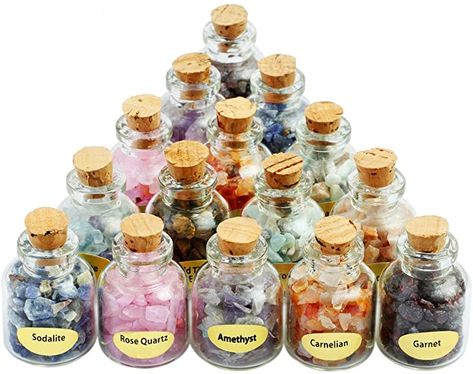 Amazon.com: SUNYIK 9 Mini Gemstone Bottles Chip Crystal Healing Tumbled Gem Reiki Wicca Stones Set : Home & Kitchen Travel Altar, Small Glass Bottles, Glass Bottles With Corks, Crystal Chips, Indoor Fountain, Reiki Healing Crystals, Stone Chips, Orange Calcite, 21st Gifts