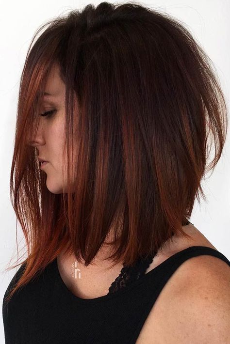 Red Highlights In Brown Hair, Kadeřnické Trendy, Medium Bob, Red Brown Hair, Long Bob Haircuts, Medium Long Hair, Ombré Hair, Long Bob Hairstyles, Ombre Hair Color