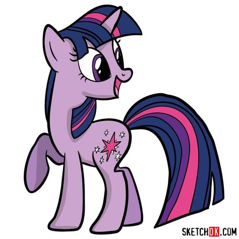 How to draw Twilight Sparkle pony step by step - Step by step drawing tutorials Twilight Sparkle Drawing, Twilight Sparkle Equestria Girl, My Little Pony Hair, Badass Drawings, Sparkle Pony, Alice In Wonderland Drawings, Princess Twilight Sparkle, My Little Pony Twilight, Drawing Stencils