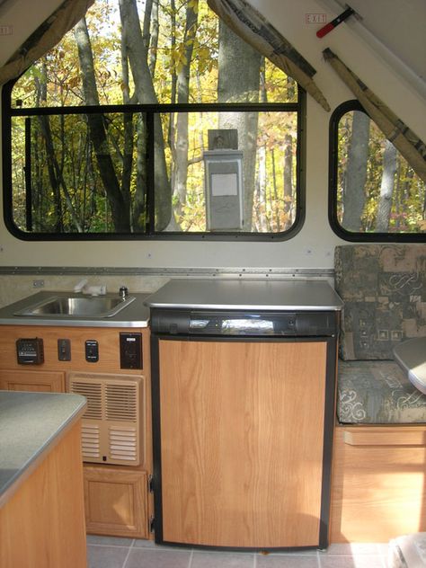 A Liner Camper, Rv Decorating Ideas, Aliner Campers, A Frame Camper, A Frame Trailer, Cheap Rv, Rv Decorating, Organization Design, Slide In Camper