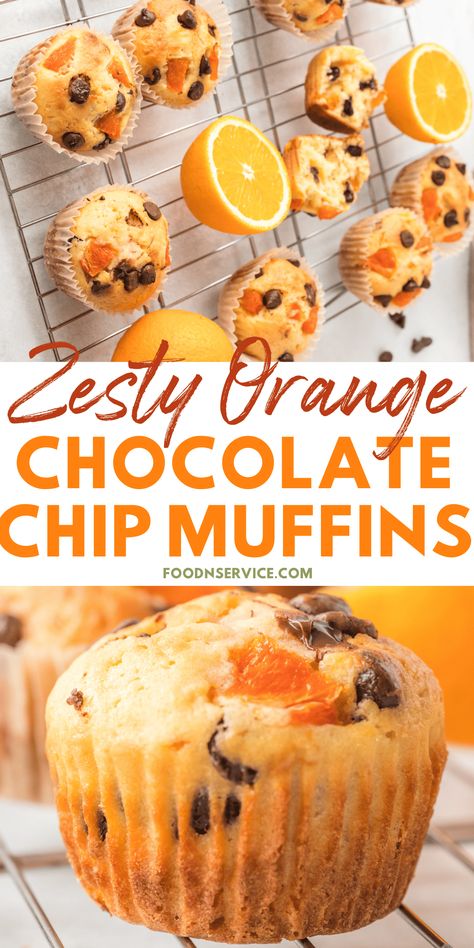 Orange Chocolate Chip Muffins are freshly baked muffins that are bursting with the vibrant flavors of juicy oranges and rich chocolate. It's a flavor combination that's simply irresistible. The sweetness of the chocolate chips perfectly complements the tangy notes of the oranges, creating a taste sensation that will leave you wanting more. These muffins are a perfect balance of refreshing zestiness and indulgent sweetness. Translation: Make these today, and try not to eat them all. Chocolate Orange Muffins Recipe, Orange Muffins Recipes Healthy, Whole Orange Muffins, Orange Banana Muffins, Lunchbox Baking Ideas, Chocolate Orange Muffins, Chocolate Orange Loaf, Joanna Gaines Muffins, Orange Chocolate Chip Muffins