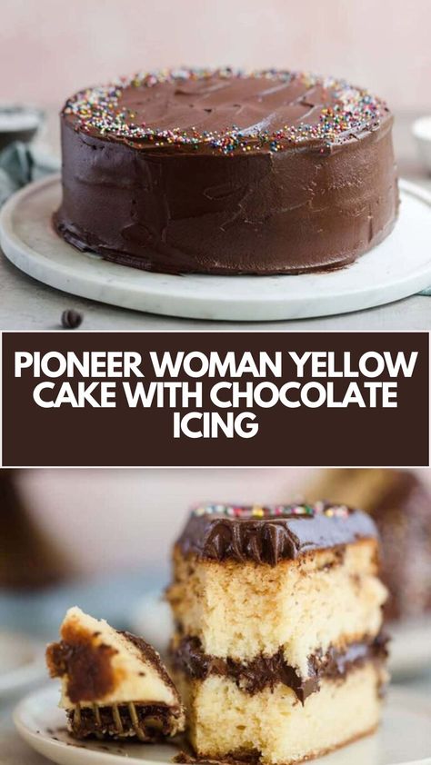 Pioneer Woman Yellow Cake With Chocolate Icing recipe is made with flour, baking powder, baking soda, salt, butter, sugar, eggs, vanilla extract, buttermilk, unsalted butter, powdered sugar, cocoa, salt, corn syrup, vanilla extract, and chocolate this recipe Takes 95 minutes and Servings12. Yellow Butter Cake With Chocolate Icing, Homemade Yellow Cake With Chocolate Frosting, Best Yellow Cake With Chocolate Frosting, Pioneer Woman Cake Recipes, Healthy Yellow Cake Recipe, Old Fashioned Yellow Cake, Pioneer Woman Cake, Scratch Yellow Cake Recipe, Butter Yellow Cake