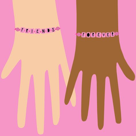 An illustration of two hands, their pinky fingers are slightly overlapping, the hand on the left is wearing a bracelet that spells "friends" and the hand on the right is wearing a bracelet that spells "forever" Jewellery Illustration, Illustration Art Design, Drawing Digital, Design Drawing, Friends Forever, Friendship Bracelets, Jade, Illustration Art, Art Design