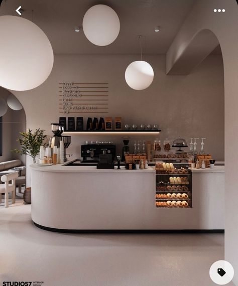 Gym Front Desk Design, Coffee And Juice Bar Ideas, Minimalist Coffee Bar Ideas, Modern Cafe Exterior, Tiny Cafe Design, Modern Cafe Interior Design, Small Cafe Interior, Minimalist Coffee Shop, Nordic Cafe