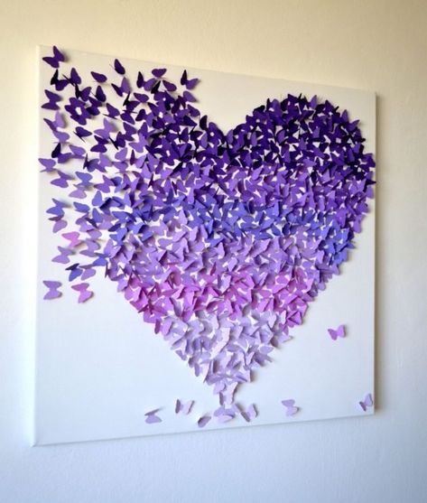 21 Increíbles ideas para decorar las paredes de tu hogar DIY Purple Baby Rooms, Purple Room Decor, Romantic Bedroom Decor, Creative Wall Decor, Purple Rooms, Creative Bedroom, Paper Butterfly, Butterfly Wall Art, Creative Wall