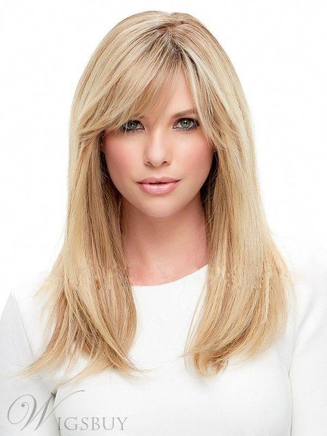 Blonde Hair Extensions, Real Hair Wigs, Human Hair Color, Remy Human Hair Wigs, Frontal Hairstyles, Fresh Hair, Side Bangs, Long Blonde, Long Straight Hair