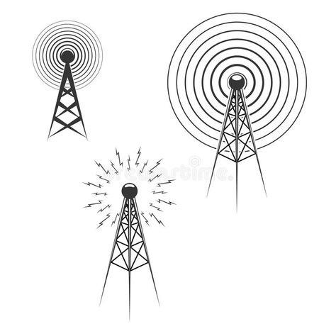 Set of Radio tower icons. vector illustration Tower Illustration, Tower Drawing, Radio Tower, Blue Abstract Art, Logo Label, Icons Design, Lightning Bolt, Icon Design, Design Elements