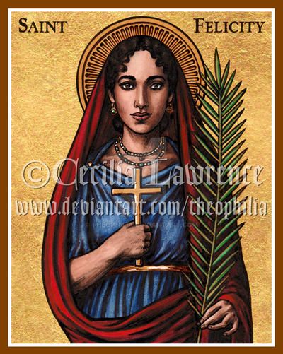 Saint Felicity, Roman Catholic Art, Golden Cross, Palm Branch, Religious Artwork, Biblical Womanhood, March 7th, Ink Watercolor, Religious Images