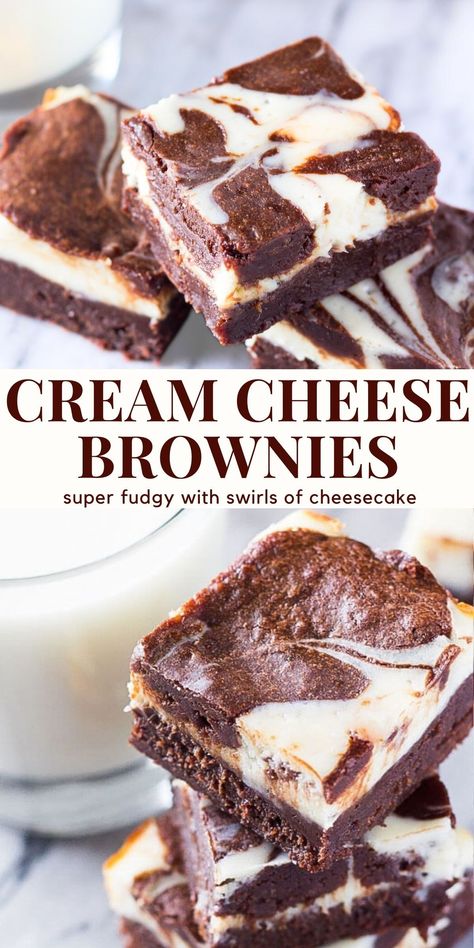 These cream cheese brownies feature super fudgy brownie swirled with the tangy, super creamy cheesecake. The tanginess of the cheesecake pairs perfectly with the fudginess of the brownies #creamcheesebrownies #cheesecakebrownies #brownies from Just So Tasty https://www.justsotasty.com/cream-cheese-brownies/ Chocolate Chip Cream Cheese Brownies, Easy Gift Desserts, Brownie Cream Cheese, Chai Brownies, Baked Slices, Cream Cheese Brownies Recipe, Desserts With Cream Cheese, Brownie Cheesecake Bars, Brownie Cheesecake Recipe