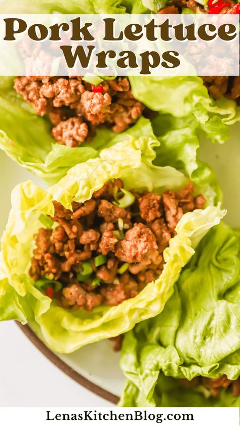 Pork lettuce wraps make a flavor-rich, healthy, and satisfying recipe that comes together in a flash! Ground pork, ginger-garlic marinade, and fresh veggies are all packed into crispy and refreshing iceberg lettuce boats. This dish is the perfect weeknight dinner, light snack, or party appetizer. Lettuce Boat Recipes, Lettuce Boats, Dinner Light, Lettuce Boat, Pork Lettuce Wraps, Garlic Marinade, Better Food Choices, Sandwich Wraps, Lettuce Wrap Recipes