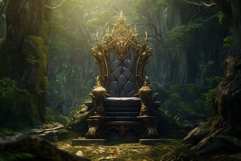 Throne throne forest outdoors | premium image by rawpixel.com / chatporn Nature Throne, Forest Throne, Throne Aesthetic, Green Gold Background, Color Theory Projects, Dining Room Artwork, Jungle Temple, Castle Interior, Castles Interior