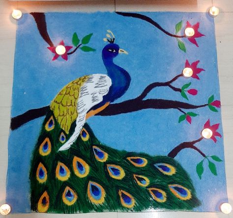 Rangoli For New Year Design Creative, Uniq Rangoli Designs Latest, Picoke Bird, 2024 Rangoli, Cartoons Rangoli, Poster Rangoli, Simple Stage Decorations, Very Easy Rangoli Designs, Peacock Rangoli