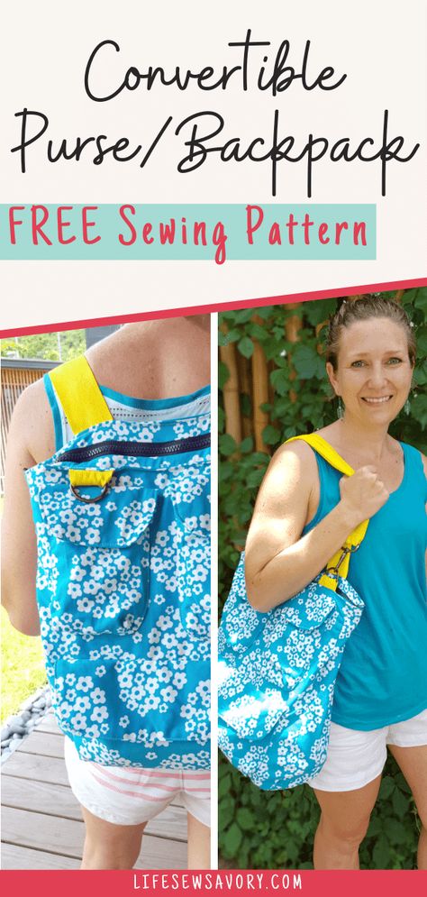 convertible purse/backpack sewing pattern and tutorial. Free downloadable pattern. Convertible Purse Backpack, Shoulder Bag Sewing, Tote Bag Sewing Pattern, Tote Bag Sewing, Backpack Pattern Sewing, Purse Patterns Free, Simple Tote Bag, Backpack Sewing, Convertible Purse