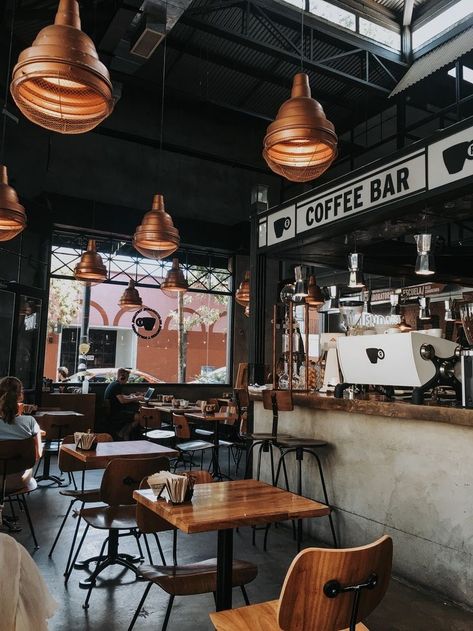 Cafe Chill, Industrial Coffee Shop, Cafe Design Inspiration, Modern Restaurant Design, Opening A Coffee Shop, Coffee Shop Business, Coffee Shop Photography, Bookstore Cafe, Industrial Restaurant