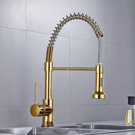 Kitchen sink Faucet gold brass Spring pull down Sink Mixer Tap rotation kitchen mixer taps Kitchen Tap - Amazon.com Brass Sink Faucet, Brass Kitchen Sink, Brass Kitchen Faucet, Brass Sink, Kitchen Sink Taps, Sink Mixer Taps, Single Handle Kitchen Faucet, Brass Kitchen, Kitchen Mixer Taps